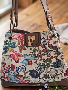 Feminine Adrienne Vittadini Boho Floral Faux Embroidery Shoulder Bag